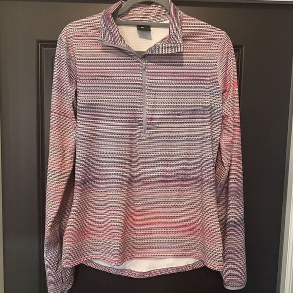 Nike Sweater Womens Large Purple Pink Striped‎ DriFIT Pullover 1/4 Zip Casual